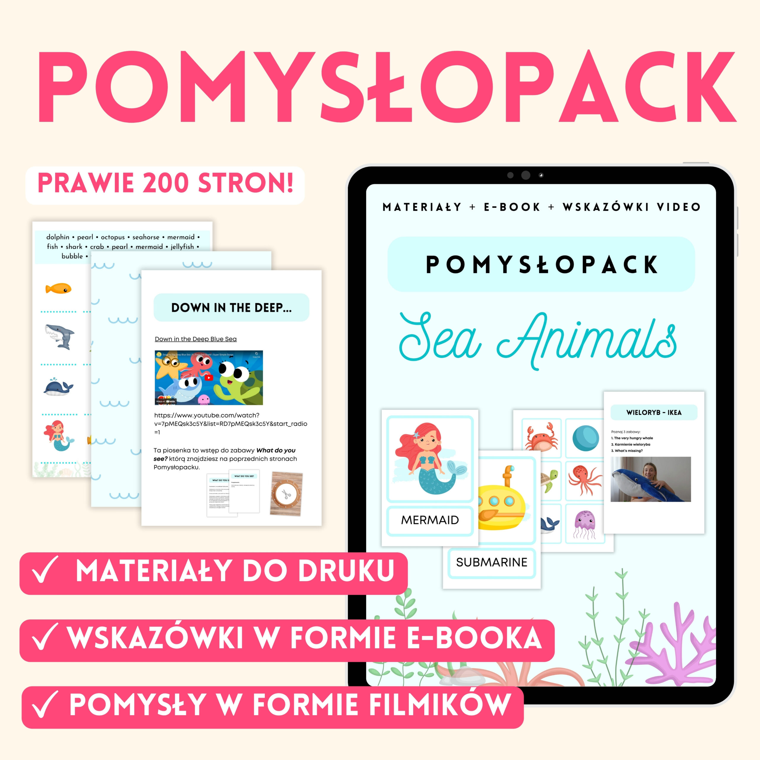 Sea Animals - Darmowe materiały PDF do druku na angielski w przedszkolu