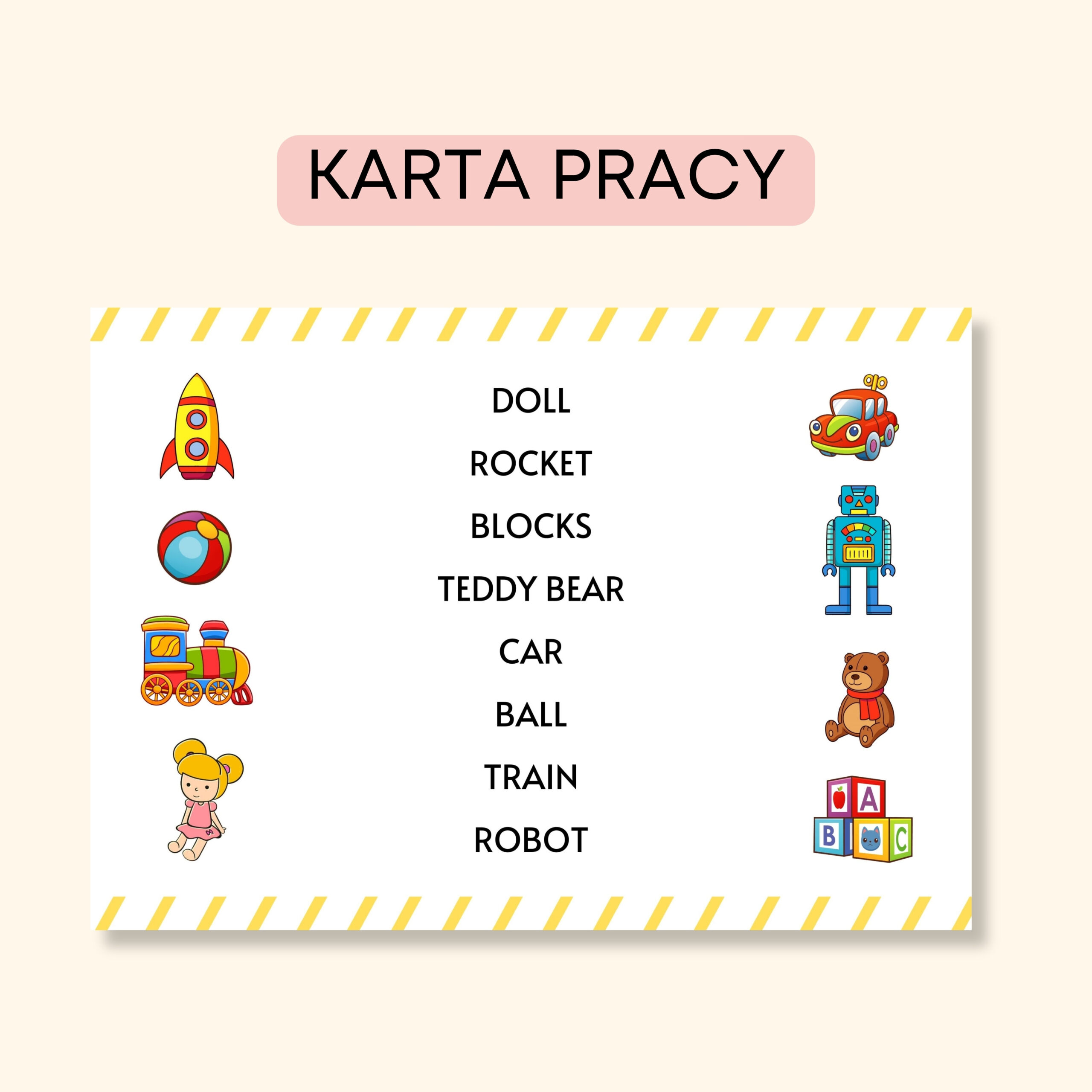 Toys Pack -Darmowe materiały PDF do druku na angielski w przedszkolu