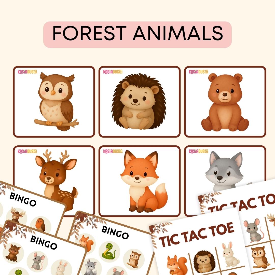 forest animals pack, materiały do druku na angielski w przedszkolu
