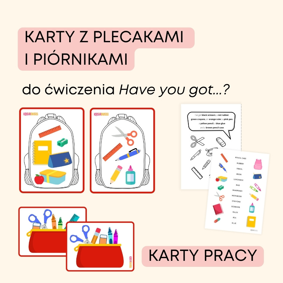 School Supplies Materiały do druku na angielski w przedszkolu i pomysły na zabawy