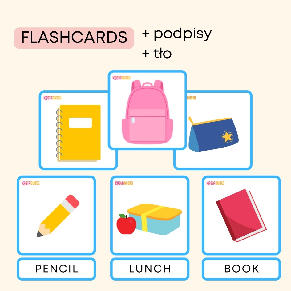 School Supplies Materiały do druku na angielski w przedszkolu i pomysły na zabawy