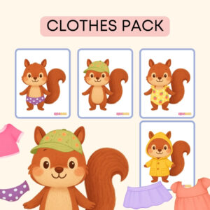 Squirrel Clothes Pack - materiały do druku PDF na angielski w przedszkolu i pomysły do tematu clothes