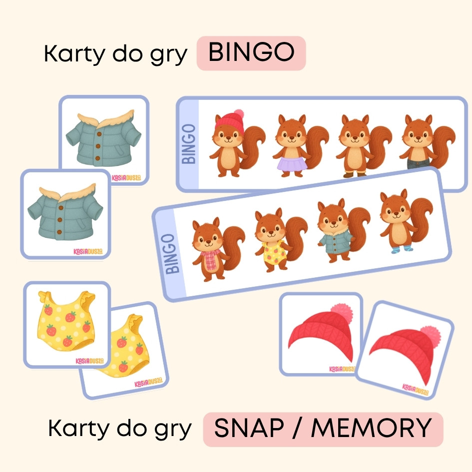 Squirrel Clothes Pack - materiały do druku PDF na angielski w przedszkolu i pomysły do tematu clothes