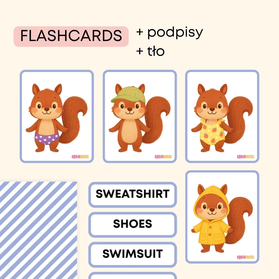 Squirrel Clothes Pack - materiały do druku PDF na angielski w przedszkolu i pomysły do tematu clothes